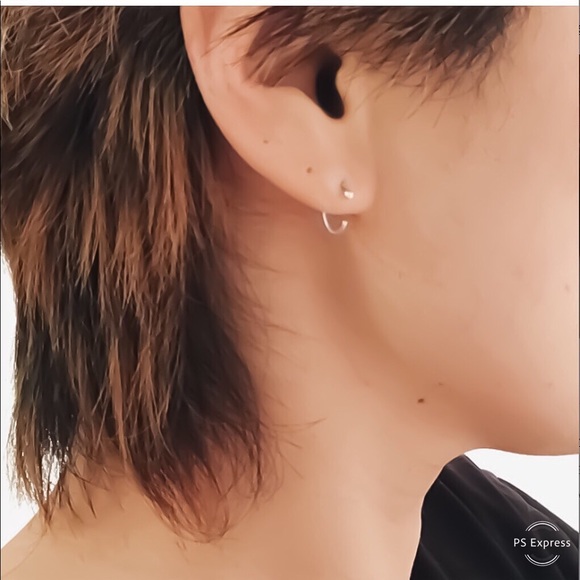 Fine 999 Sterling Silver Ball End Mini Hug Hoop Earrings - Picture 2 of 8